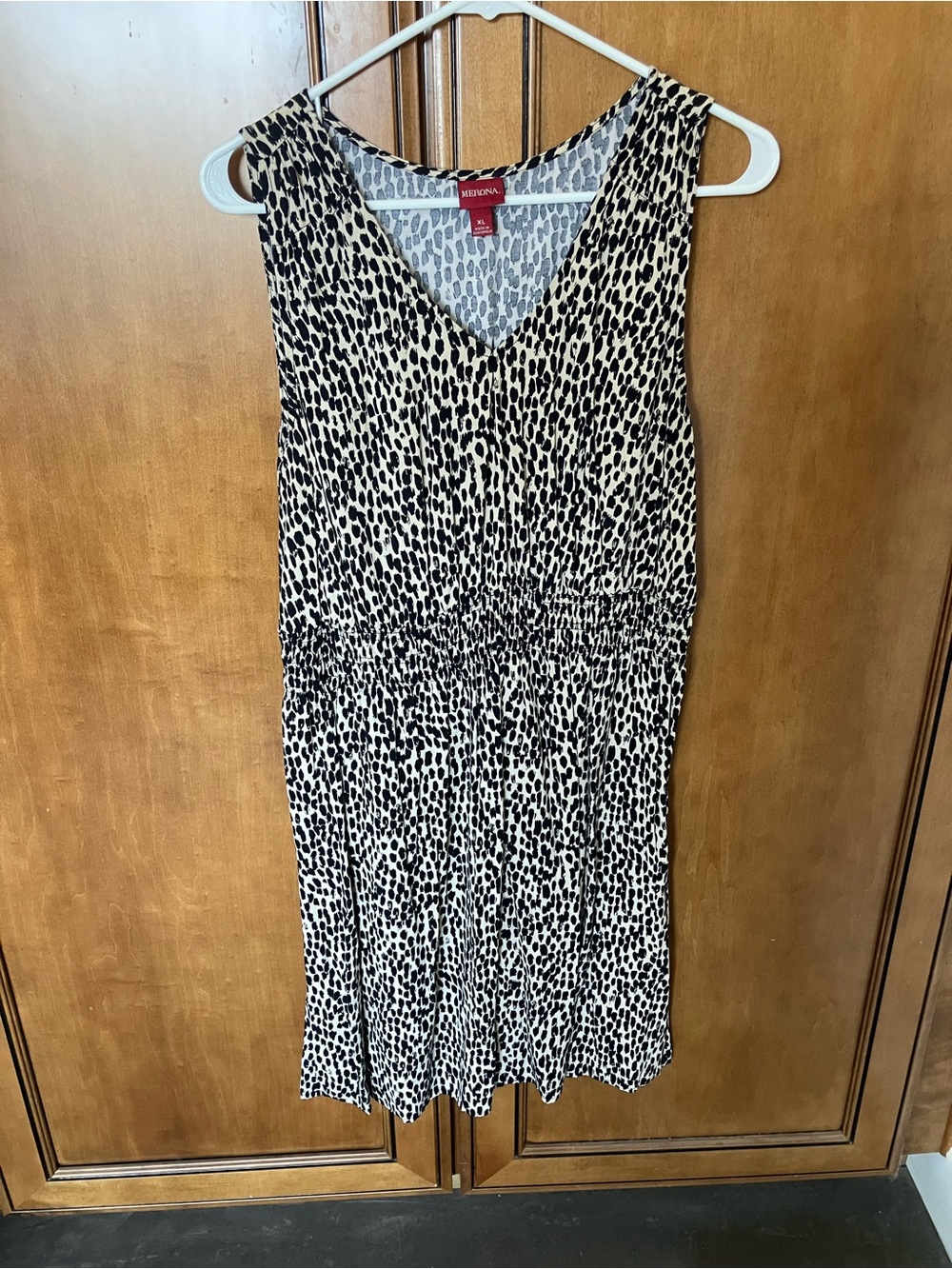 Merona Black and White Leopard-Print Sleeveless V-Neck Dress
